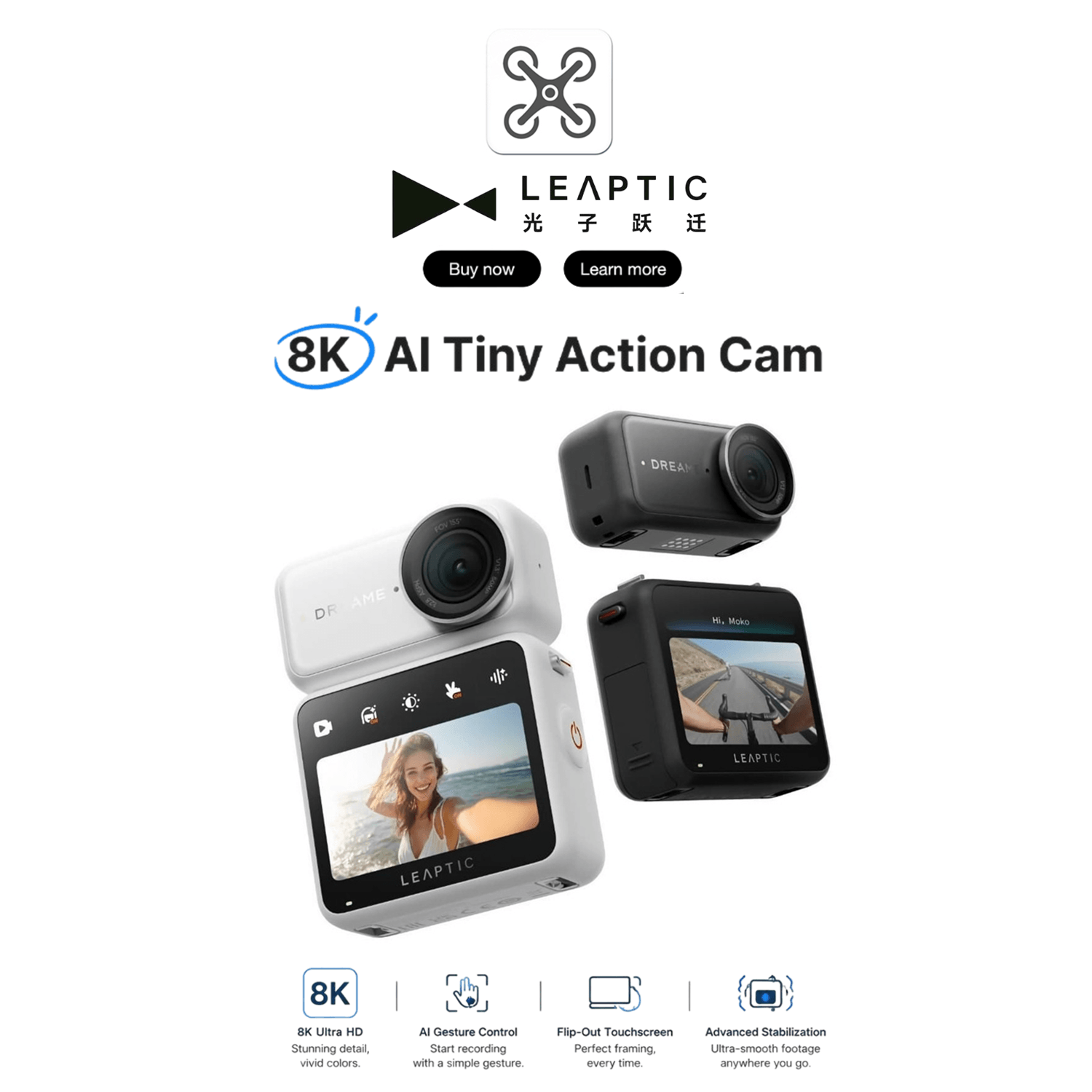 Leaptic Cube 8K AI Tiny Action Camera